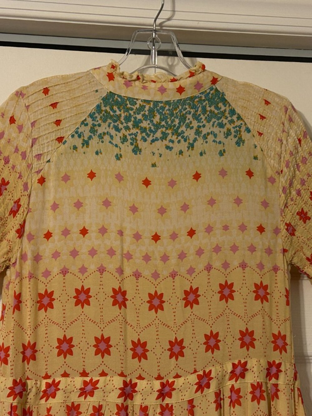 FREE PEOPLE Sz M Floral Pintuck Bodice Tiered Hem RARE FEELING Maxi Dress BOHO - Picture 11 of 12